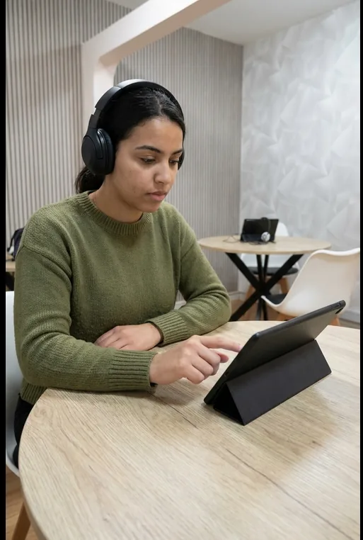 Candidate passant le Code de la route sur tablette chez Cyber Fac